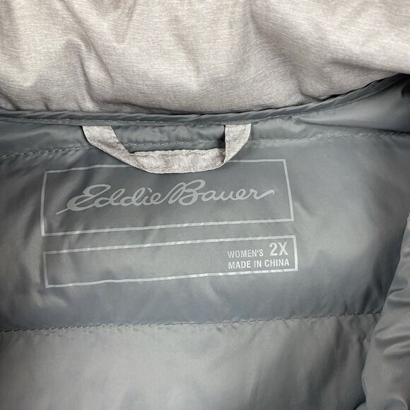 Eddie Bauer EB650 Women's 2X Down Puffer Jacket Silver Gray Zip Lightweight Coat - Picture 4 of 9
